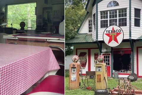 Alte Zapfsäulen und Tische : Verlassener Ort? Nutzer rätseln über seltsames 50er-Jahre-Diner in der Wildnis