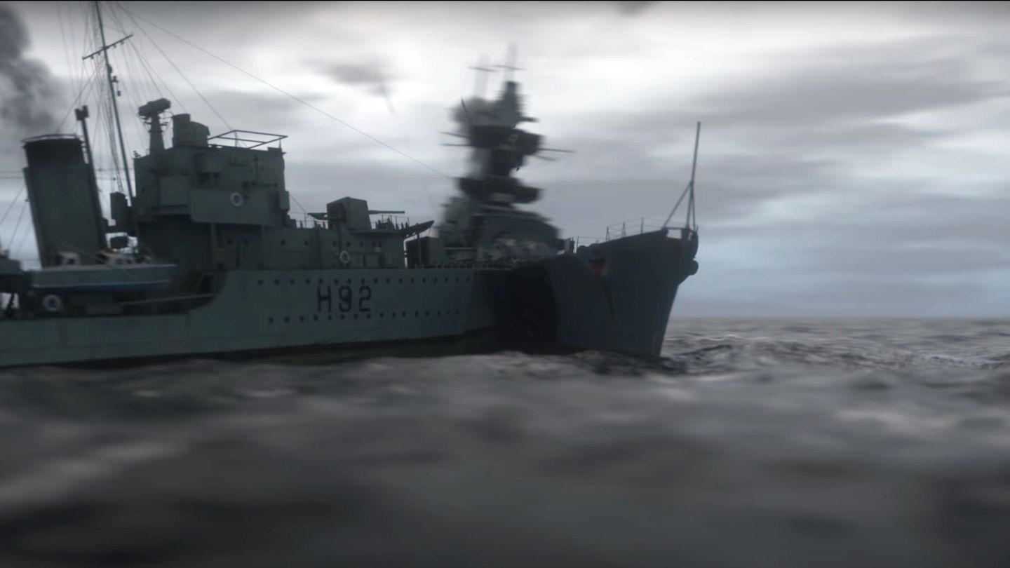 Die "Glowworm" rammt die "Hipper" (Rendering)