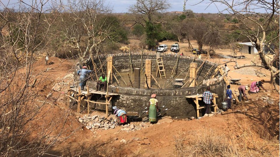 The first step: Tanks are being built by the community to store rain water collected in the rocks surrounding Kinakoni
