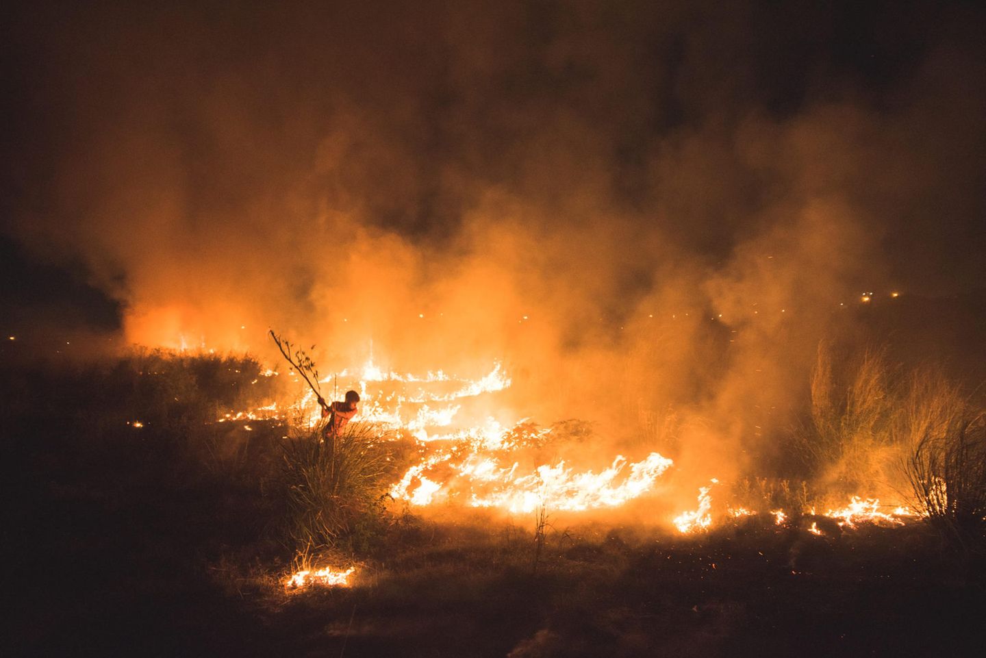 "Young Environmental Photographer of the Year": Amaan Ali Der Award zeichnet das beste Werk von jungen Fotograf:innen unter 21 Jahren aus. Dieses Jahr gewann Amaan Ali mit seinem Foto "Inferno". Darauf ist ein Junge zu sehen, der mit den Flammen eines Waldbrandes kämpft, die sein Zuhause Yamuna Ghat in Neu Delhi, Indien bedrohen.