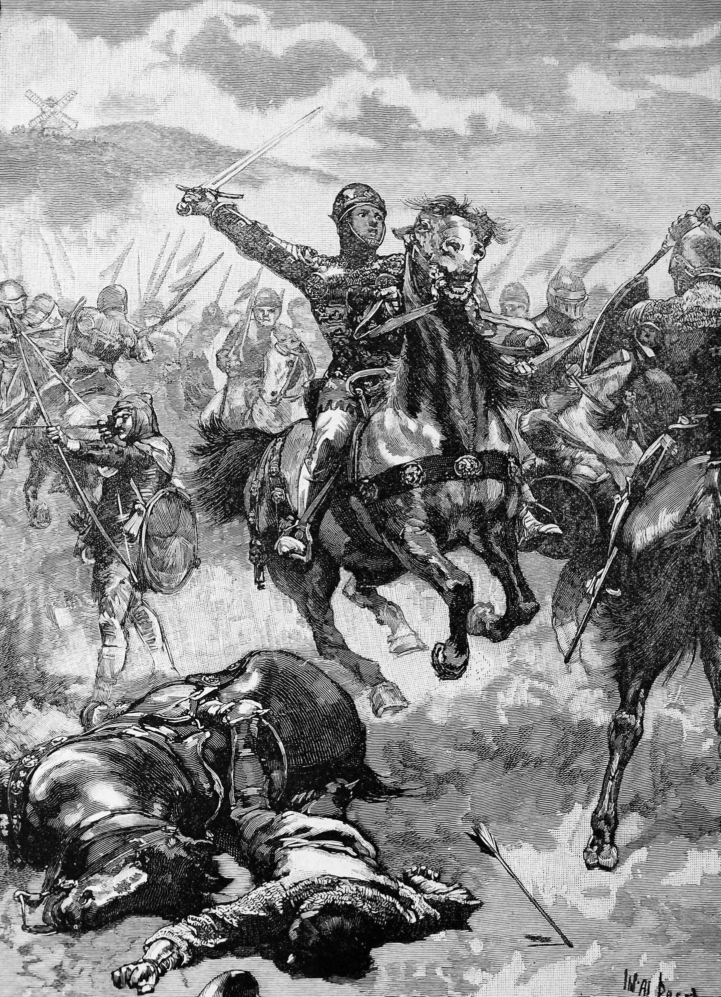 In der Schlacht von Crecy musste der 16 Jahre als Prinz mit seinem Einsatz den schwankenden Flügel des englischen Heeres stabilisieren.