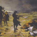 Der Schwarze Prinz entdeckt den Leichnam des blinden Königs von Böhmen auf dem Feld von Crecy.