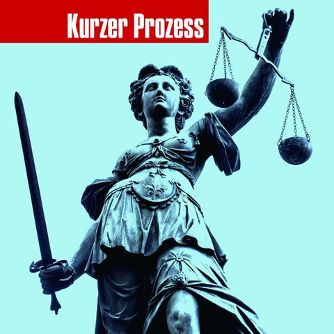 Justizia hält in der einen Hand eine Waage, in der anderen ein Schwert
