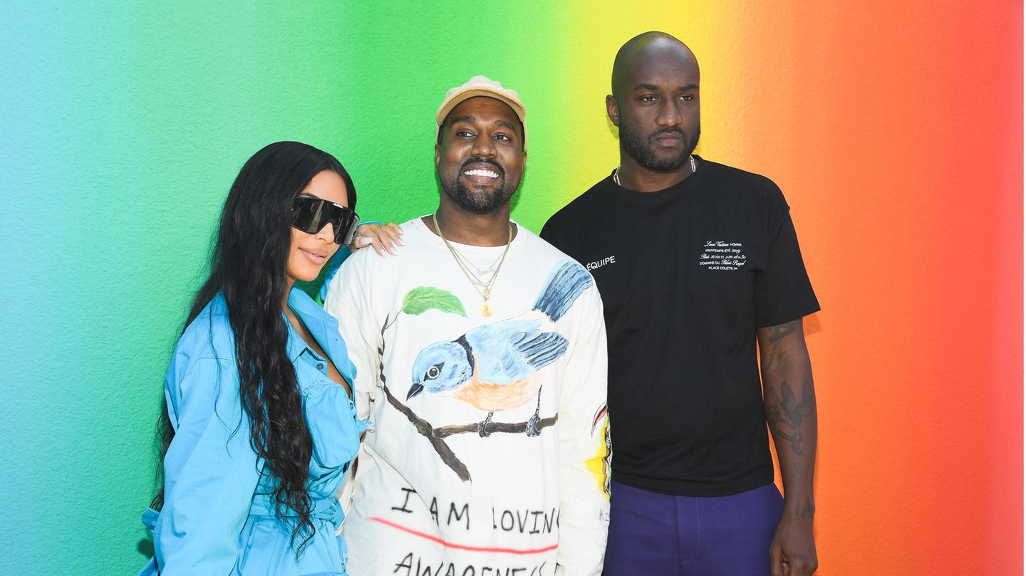 Kim Kardashian, Kanye West and Virgil Abloh 2019 bei der Pariser Fashionweek