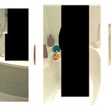 Ein Foto zeigt eine Eckbadewanne mit Fließen im Mosaik-Stil, die einen leicht abgesenkten Sitzbereich hat