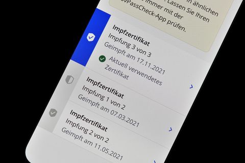 Digitales Impfzertifikat auf einem Handydisplay