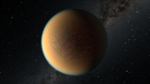 Ein hell erleuchteter Planet im dunklen Weltraum