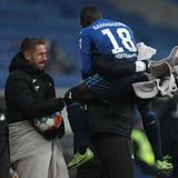 Diadie Samassekou von der TSG 1899 Hoffenheim freut sich über sein 3:1 gegen Eintracht Frankfurt. Nach frühem Rückstand machten die Hoffenheimer drei Tore, ehe Frankfurt in der 72. Minute zum 3:2 Endstand traf.