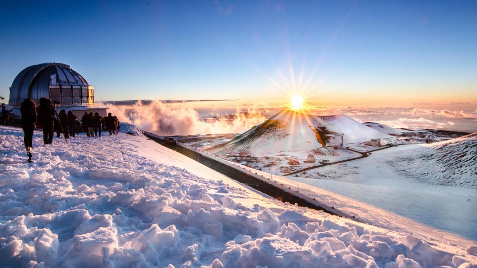 Auf dem Maunu Kea, dem höchsten Berg der Inselgruppe, ist Schnee an sich nicht ungewöhnlich