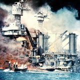 Die "USS West Virginia" steht lichterloh in Flammen. An Bord sind noch Menschen zu erkennen.