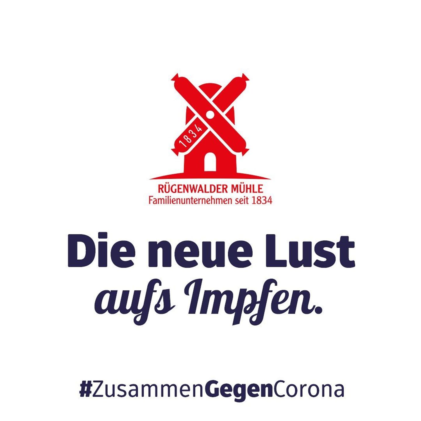 Die Rügenwalder Mühle hat in der Vergangenheit viele vegetarische und vegane Wurstalternativen eingeführt. Dazu werben sie mit "Die neue Lust auf Fleisch aus Pflanzen". Nun machen sie Lust aufs Impfen. 