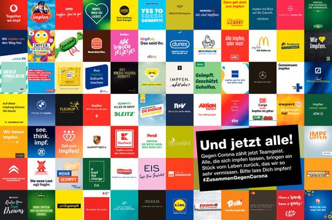 Insgesamt haben sich 150 Marken zur größten Impfkampagne #ZusammenGegenCorona zusammengeschlossen