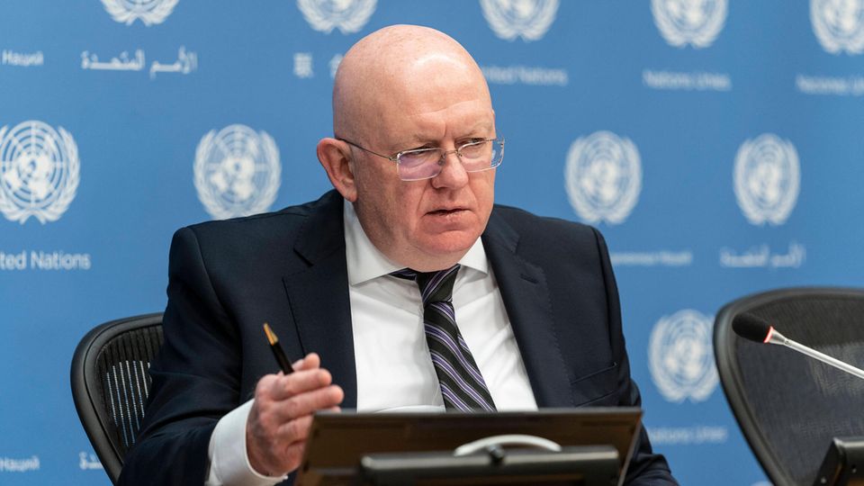 Russlands UN-Vertreter Wassili Nebensia bei einer UN-Sitzung