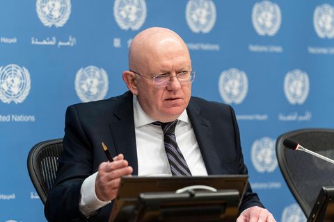 Russlands UN-Vertreter Wassili Nebensia bei einer UN-Sitzung