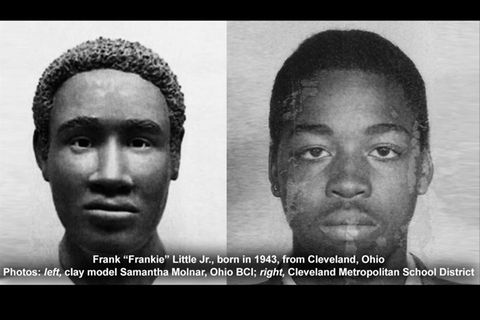 Das Bild links zeigt ein Tonmodel, das das Aussehen des 1982 entdeckten Toten zeigen sollte. Rechts ein Foto des jungen Frank Little.