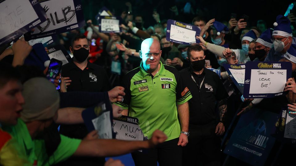 Michael van Gerwen on the way to his first round match at the Darts World Cup in London