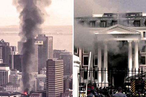 Parlament in Flammen: Rauchsäule über Kapstadt – Feuerwehr löscht Brand