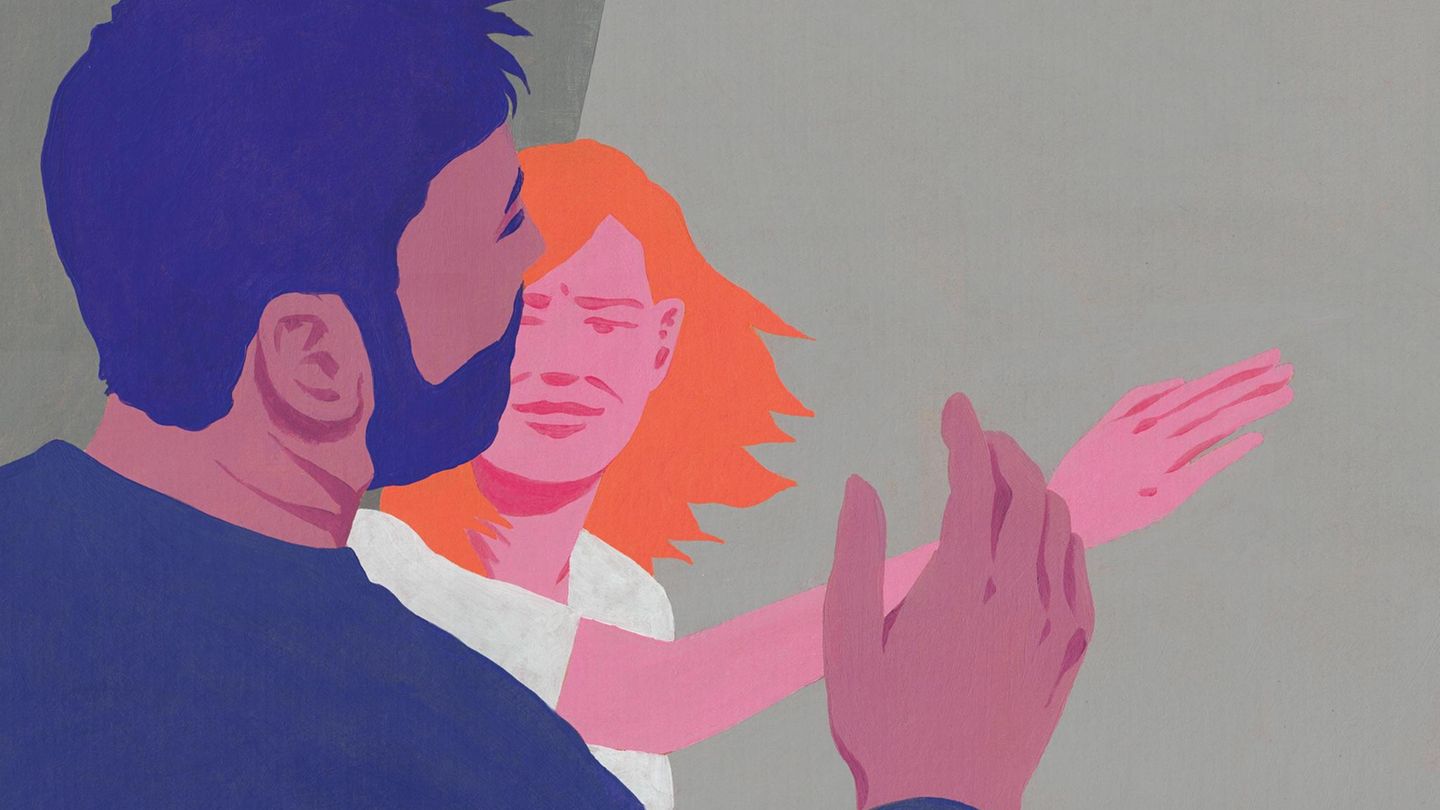 Illustration einer Frau, die einem Mann ins Gesicht schlägt