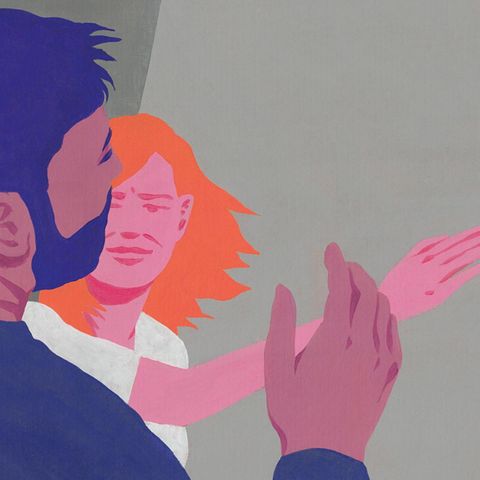 Illustration einer Frau, die einem Mann ins Gesicht schlägt