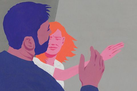 Illustration einer Frau, die einem Mann ins Gesicht schlägt