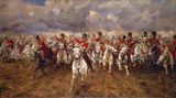 "Scotland Forever!" - Angriff der Royal Scots Grey. Anders als im Bild, konnte die Kavallerie in der Schlacht wegen des weichen Bodens nicht im Galoipp angreifen.
