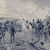 Napoleon begrüsst die Alte Garde. Später wurde die Einheit komplett aufgerieben. "Die Garde stirbt, aber sie ergiebt sich nicht - La garde meurt, mais se ne rends pas" soll sie den Briten, die sie zur Aufgabe auffoderten, entgegnet haben.