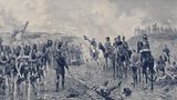 Napoleon begrüsst die Alte Garde. Später wurde die Einheit komplett aufgerieben. "Die Garde stirbt, aber sie ergiebt sich nicht - La garde meurt, mais se ne rends pas" soll sie den Briten, die sie zur Aufgabe auffoderten, entgegnet haben.