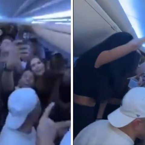 Screenshots von Videos der Party im Flugzeug von Twitter