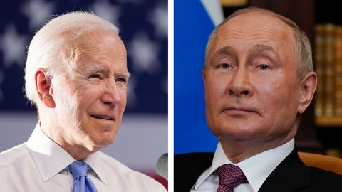 Portraits von Joe Biden und Wladimir Putin