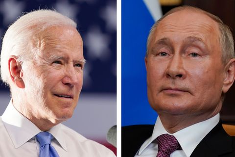 Portraits von Joe Biden und Wladimir Putin