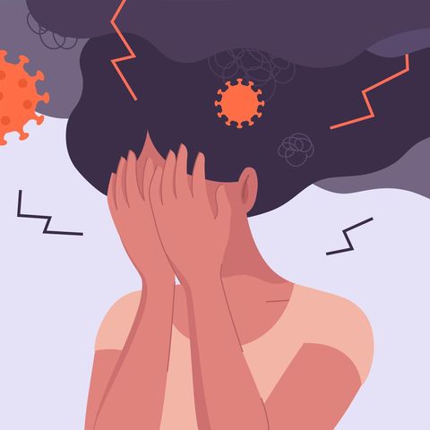 Illustration einer Frau, die wegen Corona unter Stress steht
