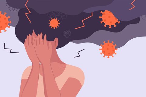 Illustration einer Frau, die wegen Corona unter Stress steht