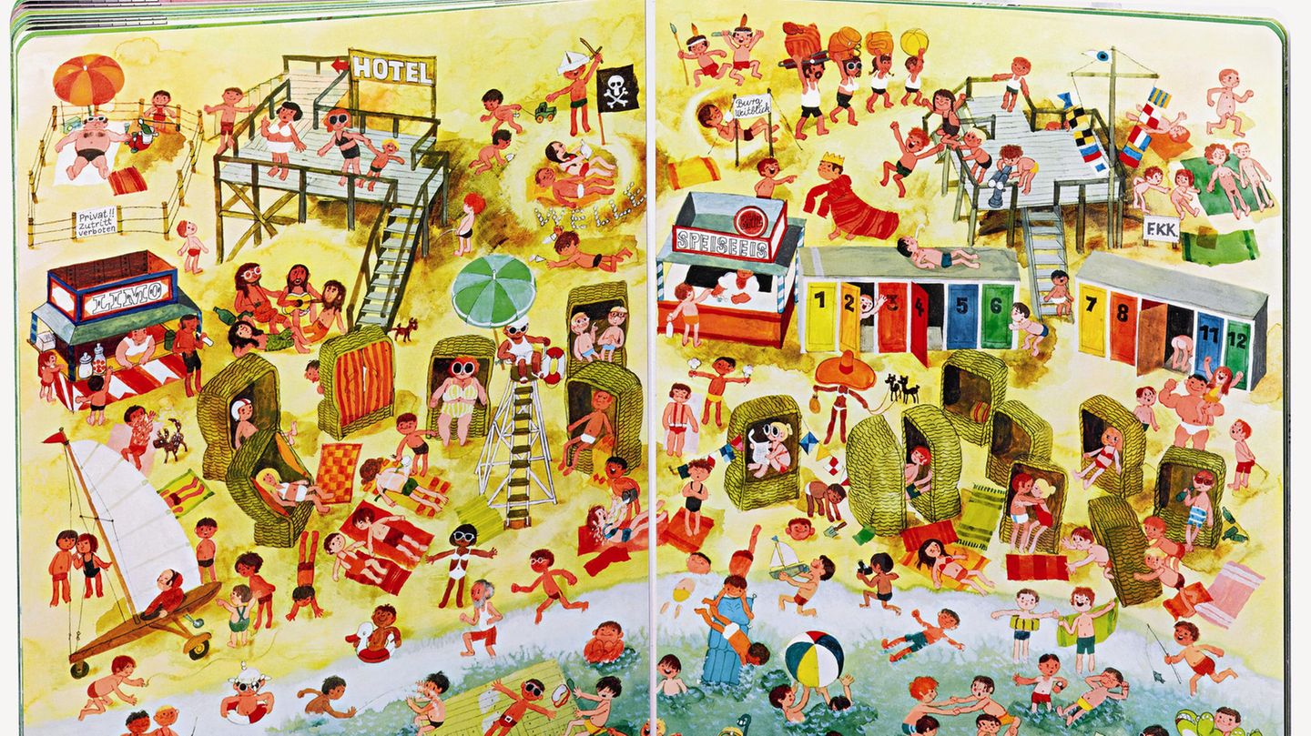 Szenen am Strand aus dem Buch "Mein schönstes Wimmel-Bilderbuch" von Ali Mitgutsch, erschienen im Ravensburger Buchverlag