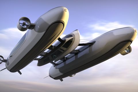 Die Form des Katamarans reduziert den Querschnitt der Blimps.