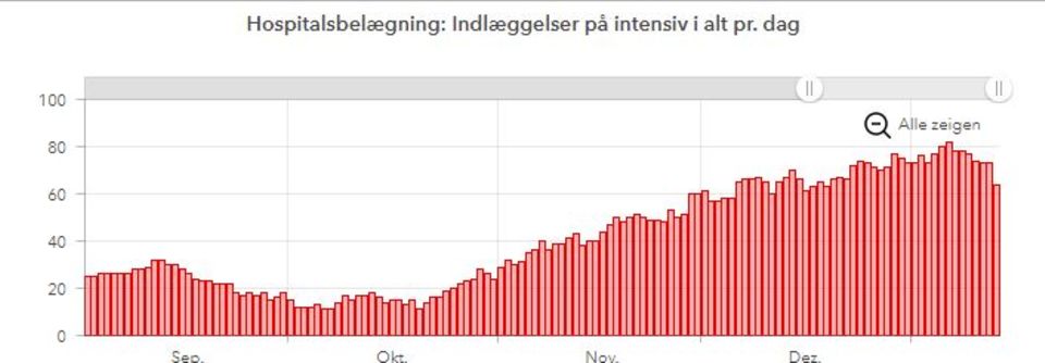 Diese SSI-Grafik zeigt, wie viele Menschen auf den Intensivstationen liegen (Stand 13. Januar)