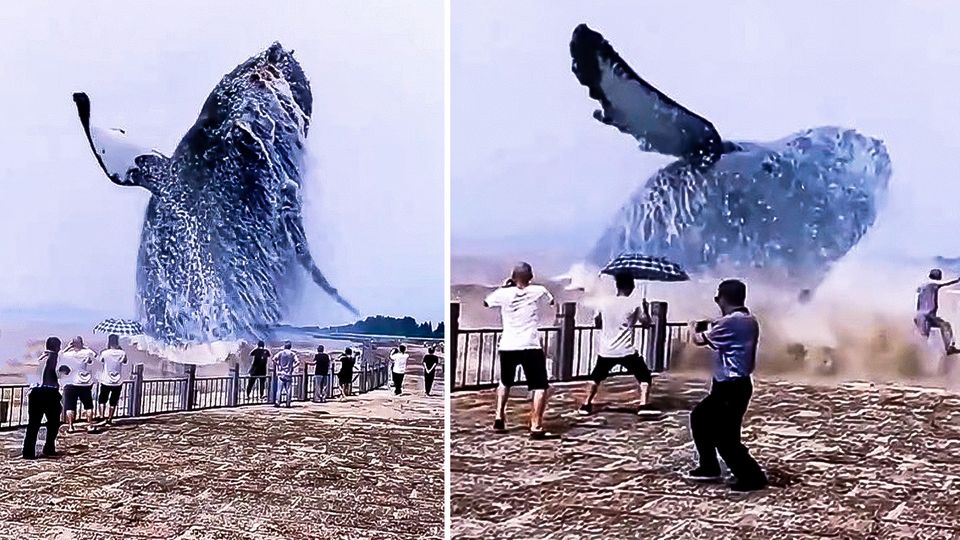Gewaltiger Wal springt aus dem Wasser – Ist das Video wirklich echt?