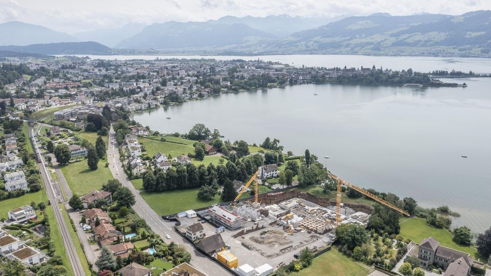 July 2021: View of the construction site of tennis player Roger Federer's 16,000 square meter property on Lake Zurich