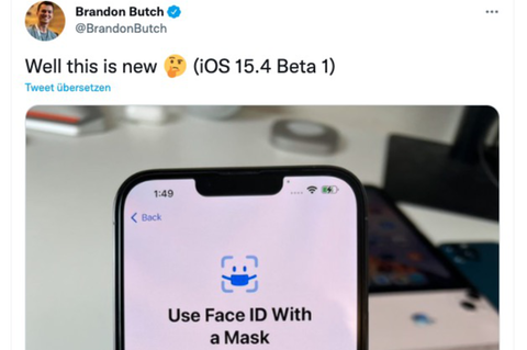 Bildschirm eines Apple iPhones und der Face-ID-Maskenfunktion