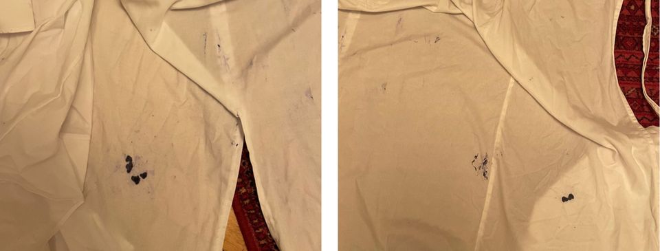 Weiße Bluse mit Tintenflecken Weiße Bluse mit Tintenflecken