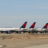 Geparkte Boeing 757 von Delta in Victorville, Kalifornien
