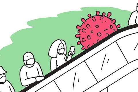 Illustration, die zeigt, dass Corona unter uns ist