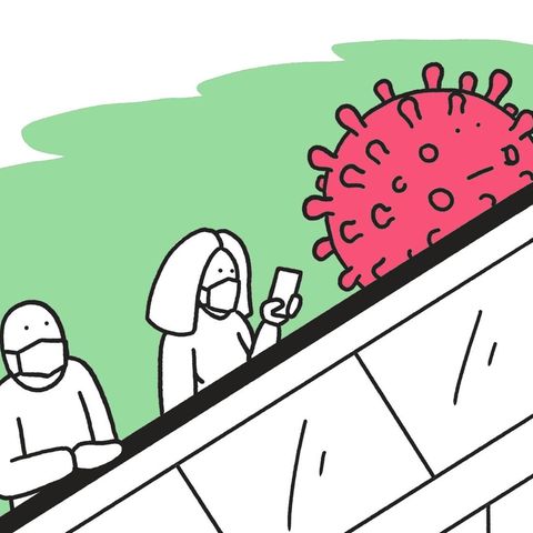 Illustration, die zeigt, dass Corona unter uns ist