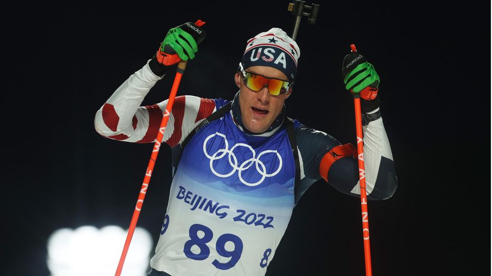 Leif Nordgren bei seinem Olympia-Einsatz im Biathlon-Einzel über 20 Kilometer. Einen Tag zuvor kam seine Tochter zur Welt.