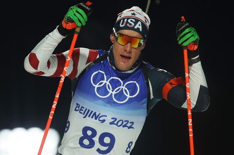 Leif Nordgren bei seinem Olympia-Einsatz im Biathlon-Einzel über 20 Kilometer. Einen Tag zuvor kam seine Tochter zur Welt.