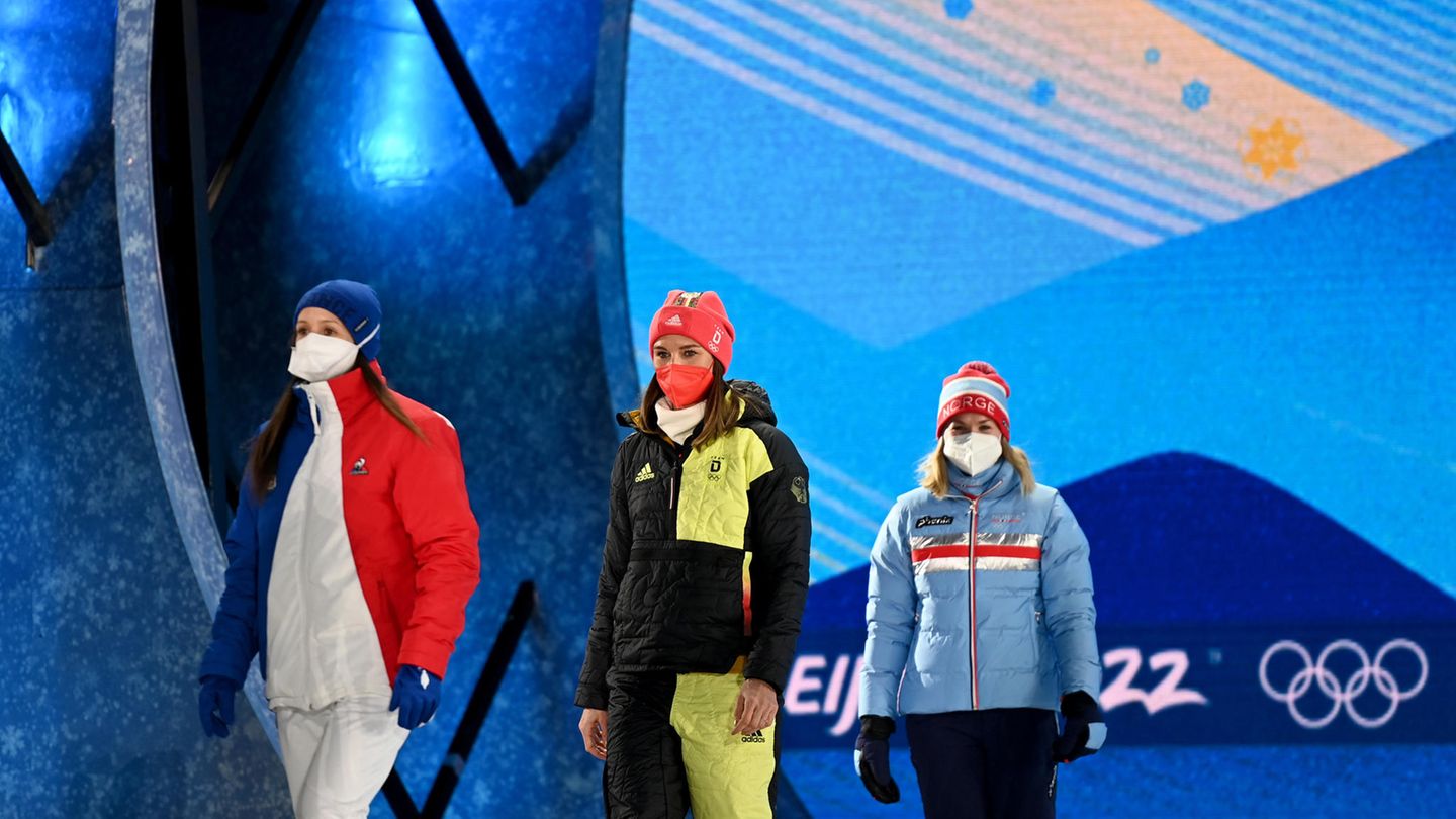 Medaillenzeremonie auf der Medal-Plaza Medaillenzeremonie auf der Medal-Plaza