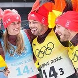 Gold im Rodel-Teamwettbewerb: Johannes Ludwig, Natalie Geisenberer, Tobias Wendl, Tobisa Arlt (v.l.n.r.)