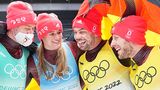 Gold im Rodel-Teamwettbewerb: Johannes Ludwig, Natalie Geisenberer, Tobias Wendl, Tobisa Arlt (v.l.n.r.)