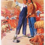 "Arbeiter und Bauern singen gemeinsam das Lied der reichen Ernte"