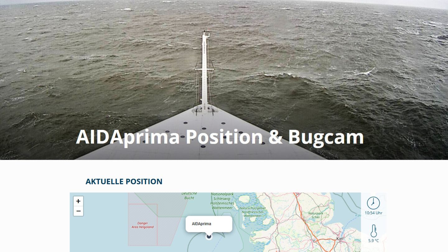 In der grauen Nordsee? Dieses Bild übermittelt gegenwärtig die Webcam der "Aida Prima". Dabei ist unklar, ob es sich wirklich um ein Live-Bild handelt.