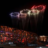 Peking - Olympische Ringe als Feuerwerk
